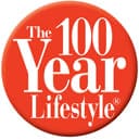 A red circular button displays the words The 100 Year Lifestyle in large white letters, promoting longevity and healthy living.