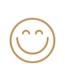 A simple brown smiley face outline on a white background, with closed eyes and a wide, curved smile.