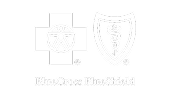 Two logos: on the left, a blue cross with a stylized human figure, and on the right, a blue shield with a serpent and staff symbol. The text below reads Blue Cross Blue Shield.